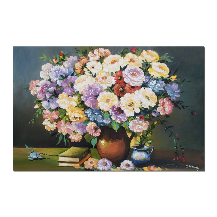 Tablou gigant living pictat manual Artnova, Poezia florilor 2, pictura 120x80cm ulei pe panza