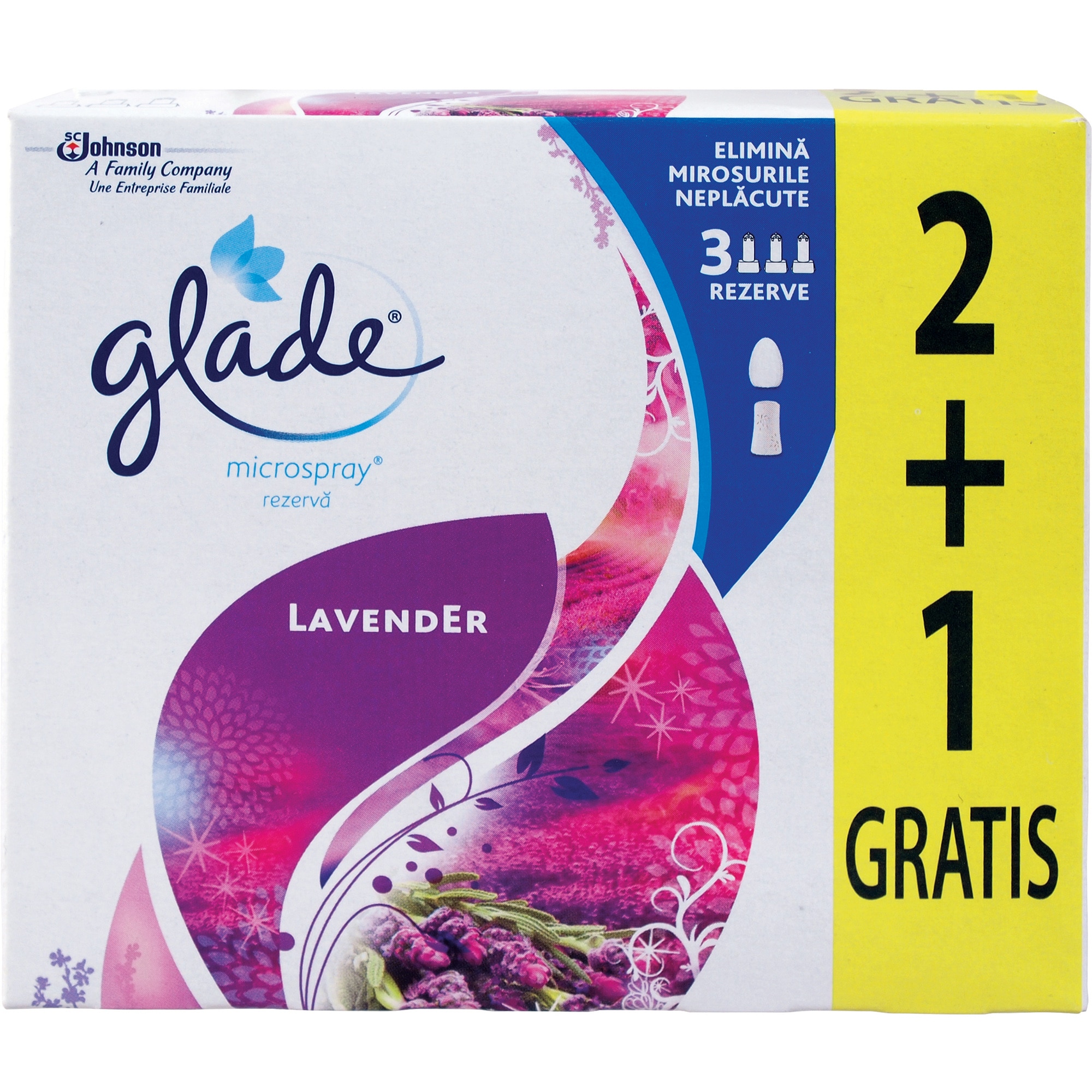 Rezerve odorizant de aer cu actiune instanta Glade Microspray, Lavender, 3x10 ml