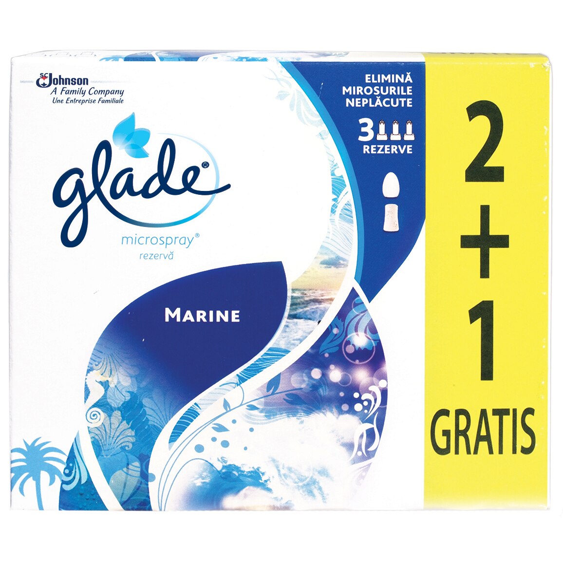 Rezerve odorizant de aer cu actiune instanta Glade Microspray, Marine, 3x10 ml