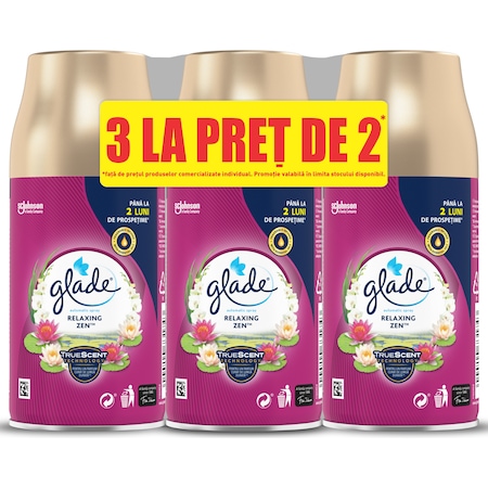 Pachet rezerve odorizant aer cu actiune continua pentru camera Glade Automatic Spray, Relaxing Zen, 3 x 269 ml