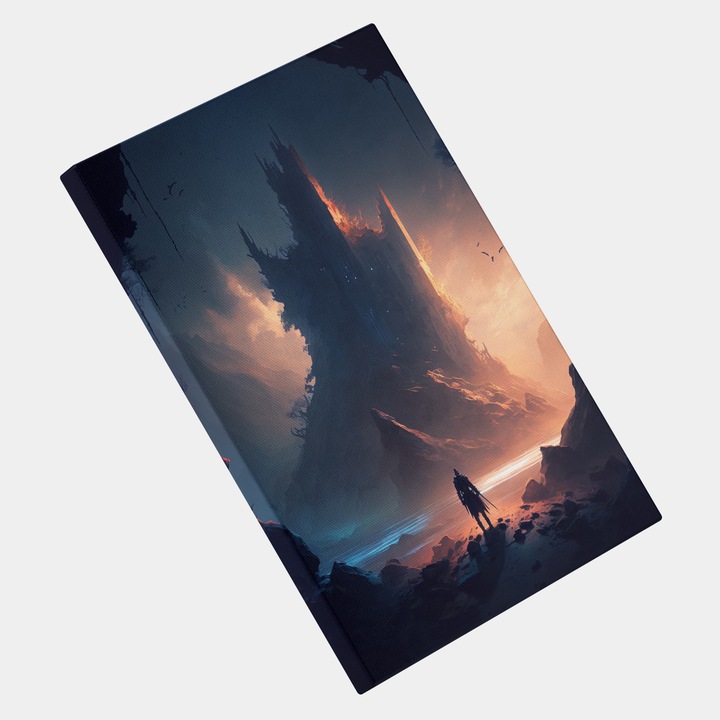 Картина на платно Самурай пред крепостта, модерна, креативна, детайлна, съвременна, висок клас, художествена и дигитална живопис, концепция, генерирана с изкуствен интелект, AI, AI, 25x40 см, многоцветна