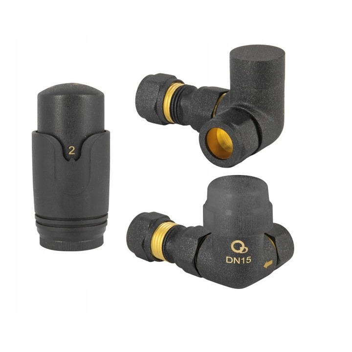 Комплект от 3 вентила, Диамант, Термостат, Черен