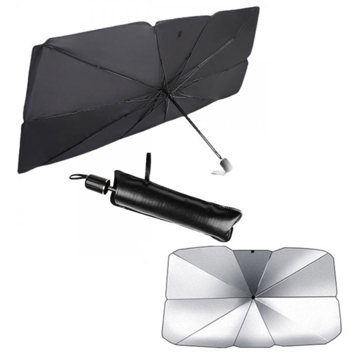Elemag szélvédő napernyő, Esernyő típusú, 130x75cm, Fekete, + Mikroszálas autókendő