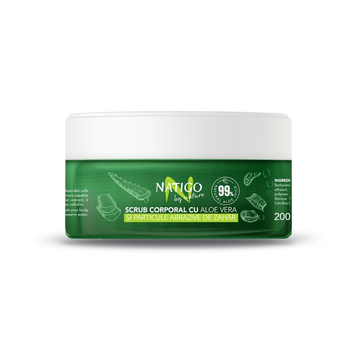 Scrub corporal NATIGO BY NATURE cu zahar si aloe vera ALOE LINE 99% natural ingredients, 200g