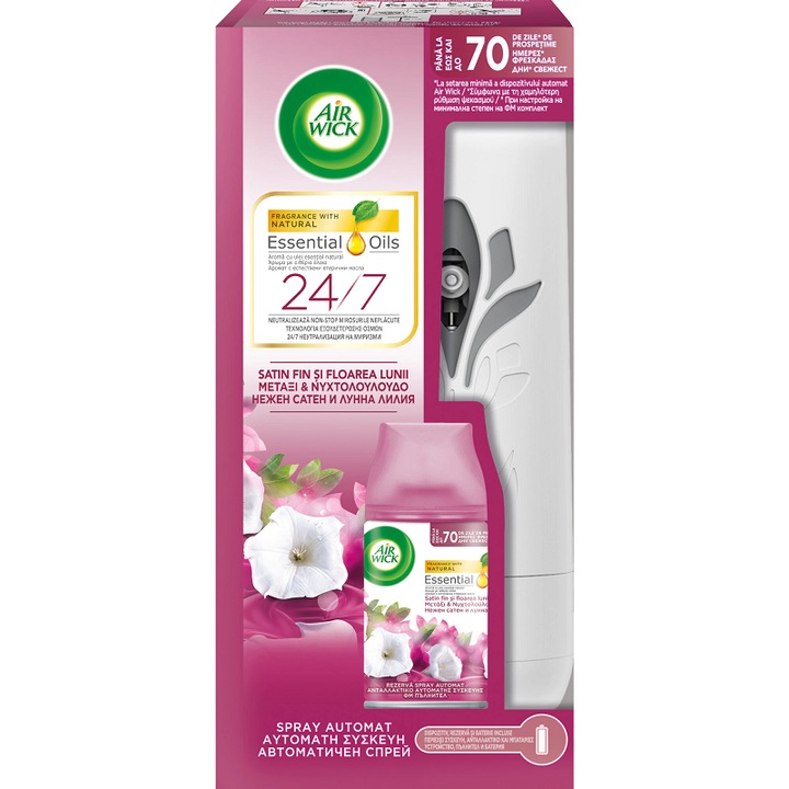 Set 3 x Odorizant de Camera Air Wick Freshmatic Aparat + Rezerva Satin & Moon Lily, 250 ml