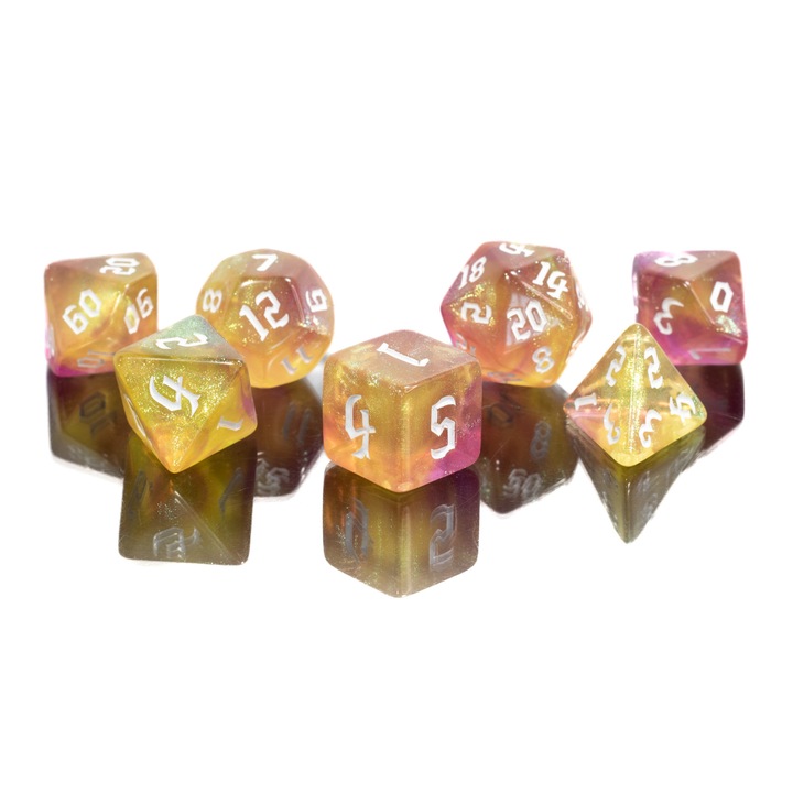 Set 7 zaruri de joc Magic Aura, Acrilic, Auriu