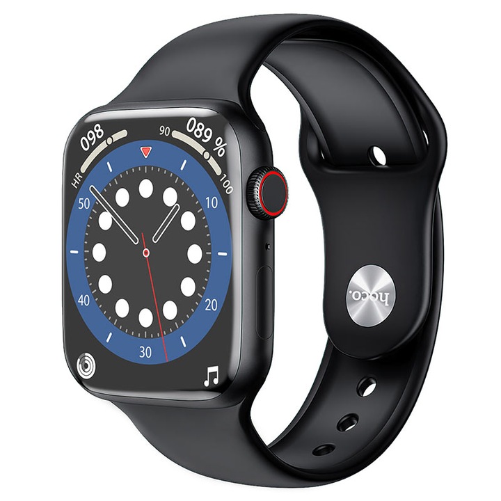 Hoco Y5 Pro SmartWatch, 1.85" IPS Multi Touch, ЕКГ, Мониторинг на сърдечната честота, Мониторинг на кислорода в кръвта, Мониторинг на съня, Безжично зареждане, Спортни режими, Време, IP68 защита от вода, Черен