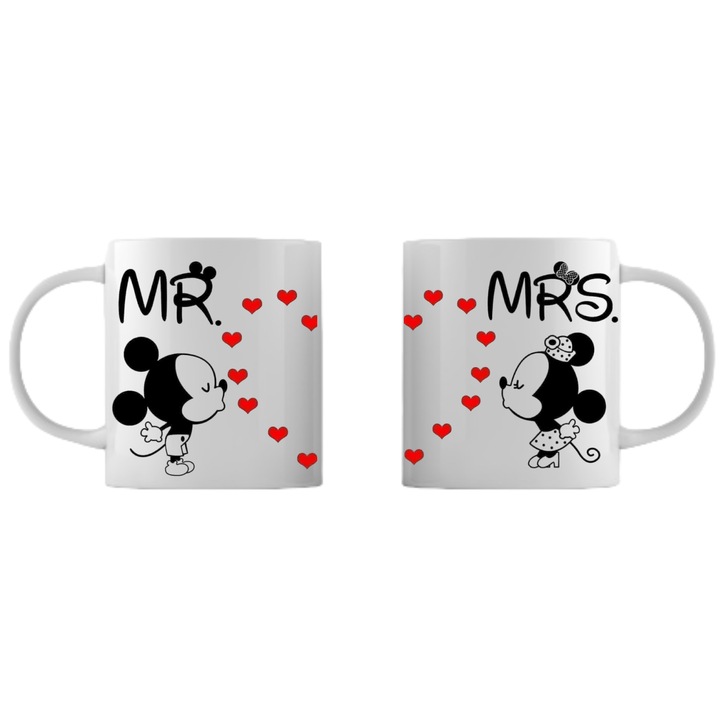 Set 2 cani personalizate pentru cuplu Indragostiti MR. and MRS., Valentine's Days, Stickers Factory, 330 ml