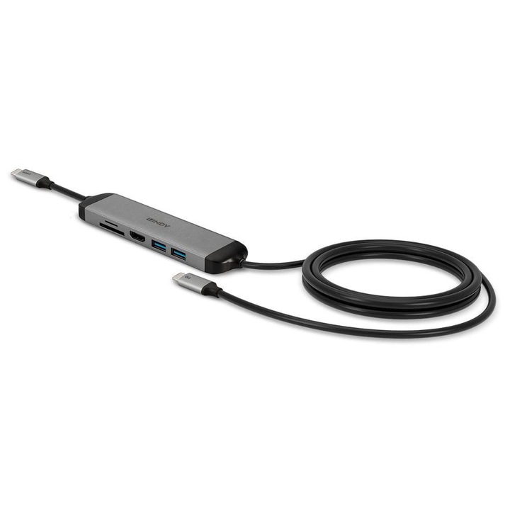 Мини докинг станция за лаптоп Lindy LY-43326, USB 3.2 Type C, сив