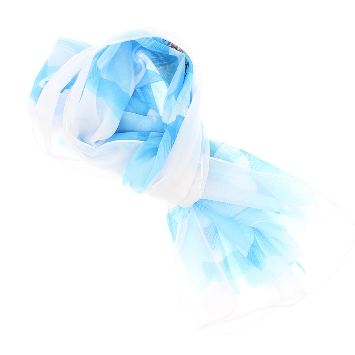 Női sál, Buticcochet, poliészter, virágokkal, 50x150 cm, kék - ES1934