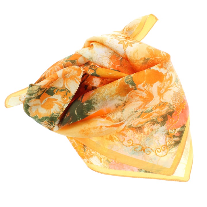 Batic dama, Buticcochet, dimensiune 60x60 cm, 60% poliester 40% matase, imprimeu floral stilizat, Portocaliu - ES1887