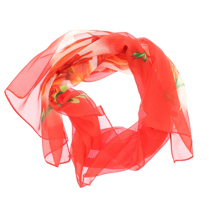 Női sál, Buticcochet, poliészter, virágmintás, 50x150 cm, piros - ES1947