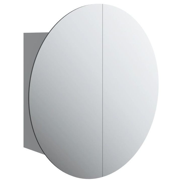 Шкаф за баня с кръгло огледало и LED vidaXL, сив, 40x40x17,5 см, 9.76 Kg