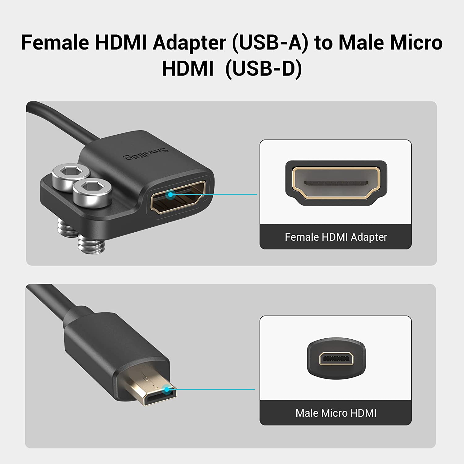 HDMI микро мъжки към HDMI женски D към A кабелен адаптер с 2 1/4 инча ...