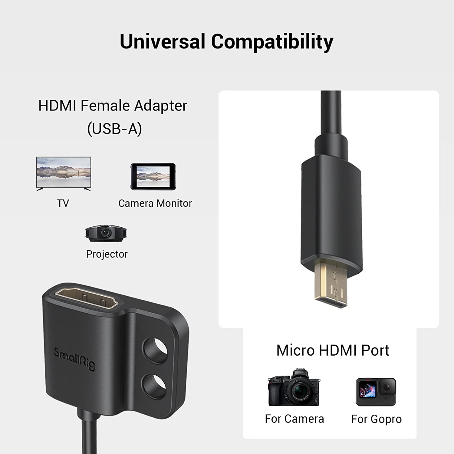 HDMI микро мъжки към HDMI женски D към A кабелен адаптер с 2 1/4 инча ...