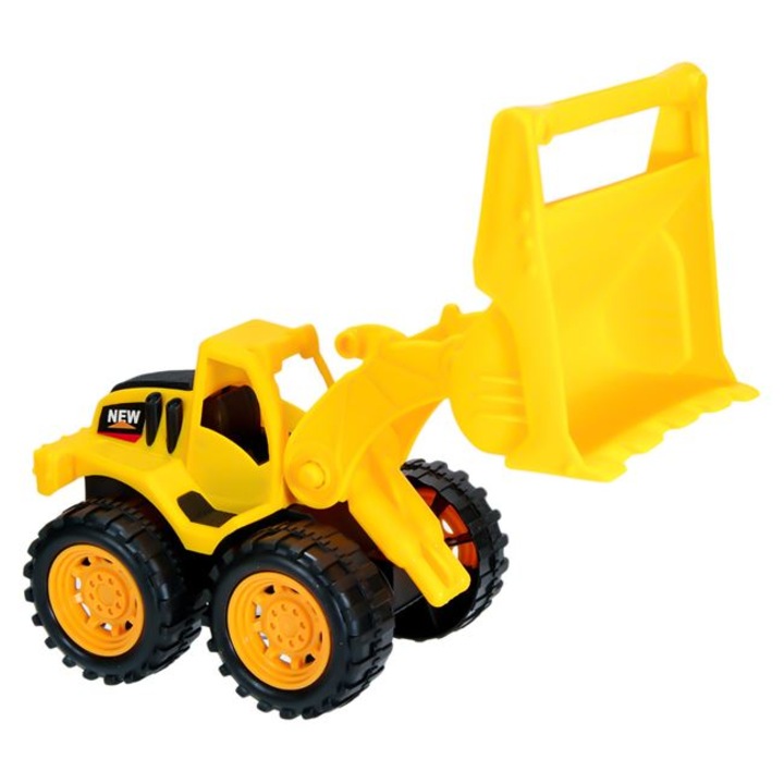 Játékbuldózer mozgatható vödörrel, 19x10x10 cm, sárga, 3 év +