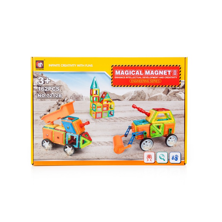 Комплект от 162 цветни магнитни части за създаване на кола, с възможност за изработване на различни форми, за деца над 3 години