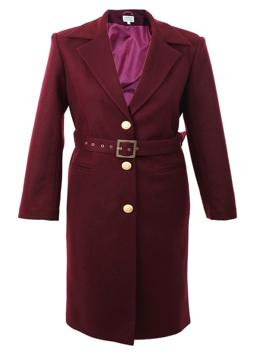 Palton lung din lana EIRENE, visiniu - 44