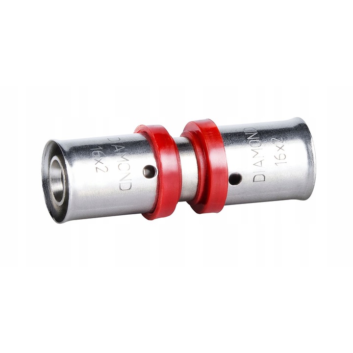 Racord pexal sertizare, Diamond, Alama/Inox/Otel, 16 x 16 mm, Argintiu/Rosu