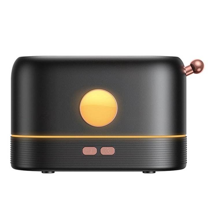 Difuzor pentru uleiuri esentiale, Ultrasunete, 200 ml, Efect de flacara, Oprire automata, Negru