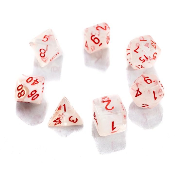 Dobókockából álló készlet Dice Lust for Murder, akril, fehér/piros, 7 db