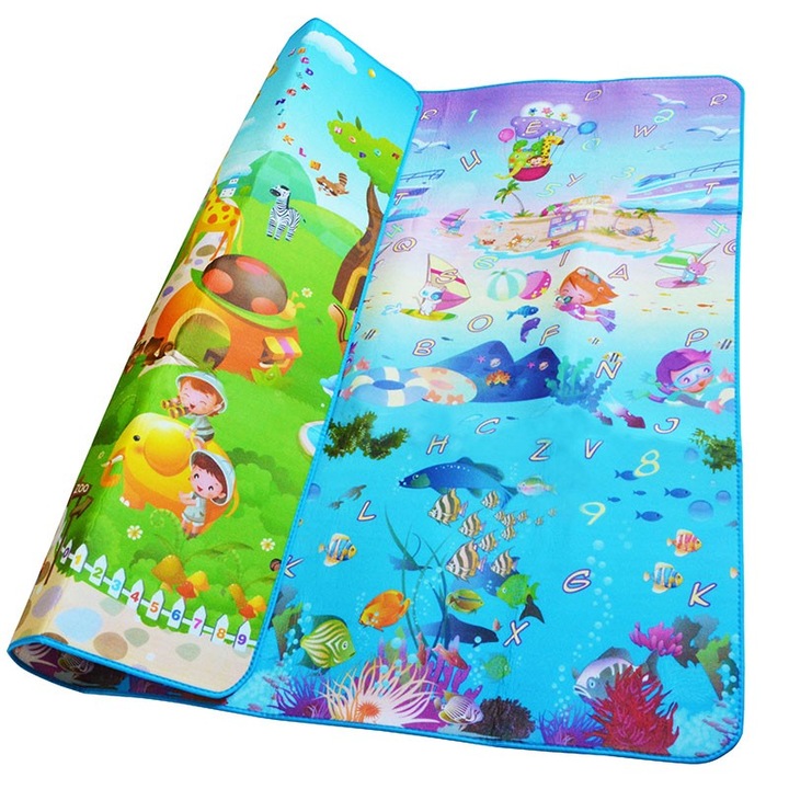Lumea Apei iMK® 2-странна детска подложка за игра от пяна 190cm x 170cm, многоцветна