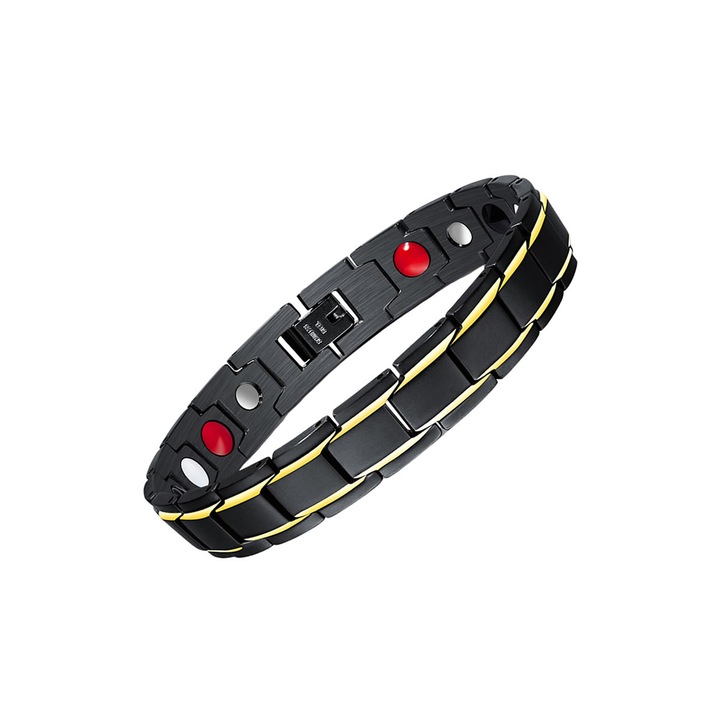 Mágneses karkötő magas vérnyomáshoz, MBracelets, Titán, Uniszex, 21 cm, Fekete-arany