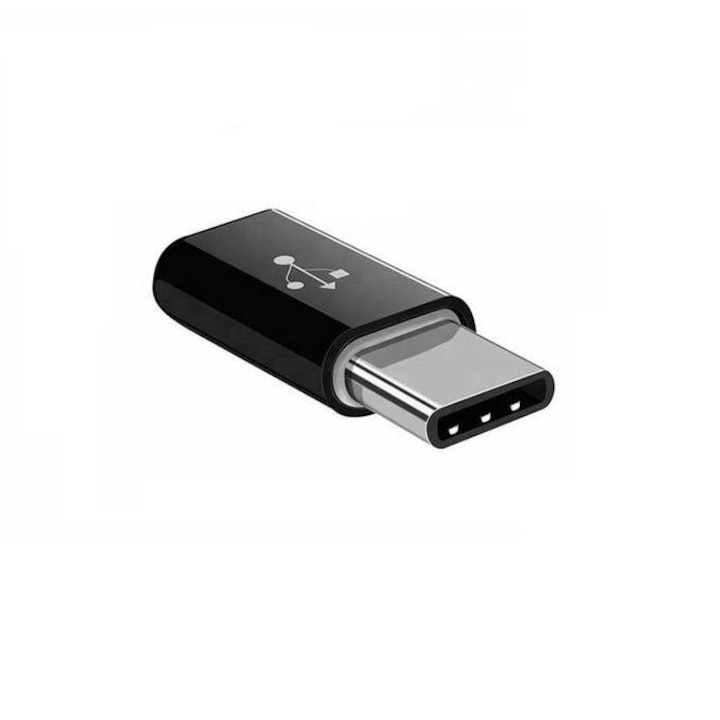 Adaptor Micro USB la USB de tip C, 23 x 10 x 5 mm, negru