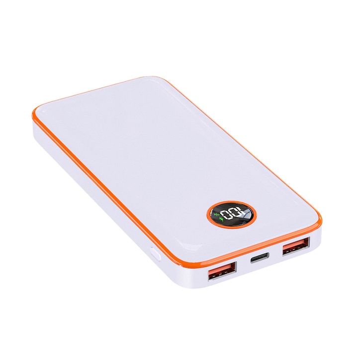 Външна батерия JvGoal® 10000mAh, Max 22.5W, PD&QC 3.0, 2×USB, Type C, LCD дисплей, бял