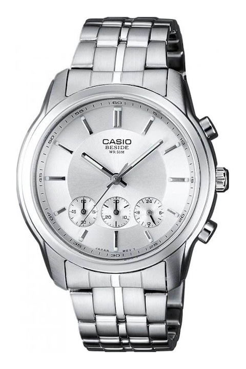 Casio, Часовник от неръждаема стомана с хронограф, Сребрист