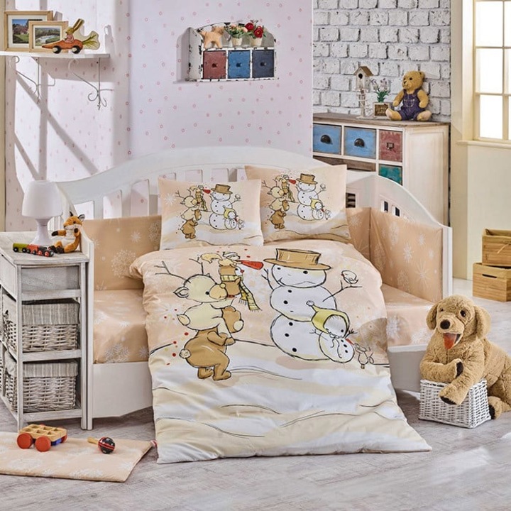 Babaágy ágynemű, Hobby Home Collection, Snowball, Bézs, Pamut Poplin