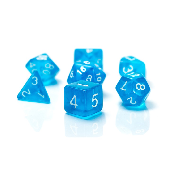 Set 7 zaruri de joc Sky Blue, Acrilic, Albastru
