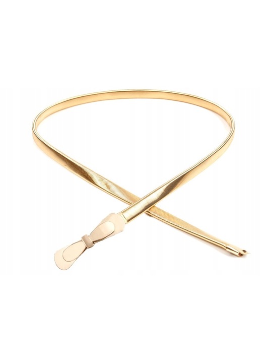 Curea lunga subtire cu funda pentru dama, Edibazzar, 66-125 cm, Metal, Auriu