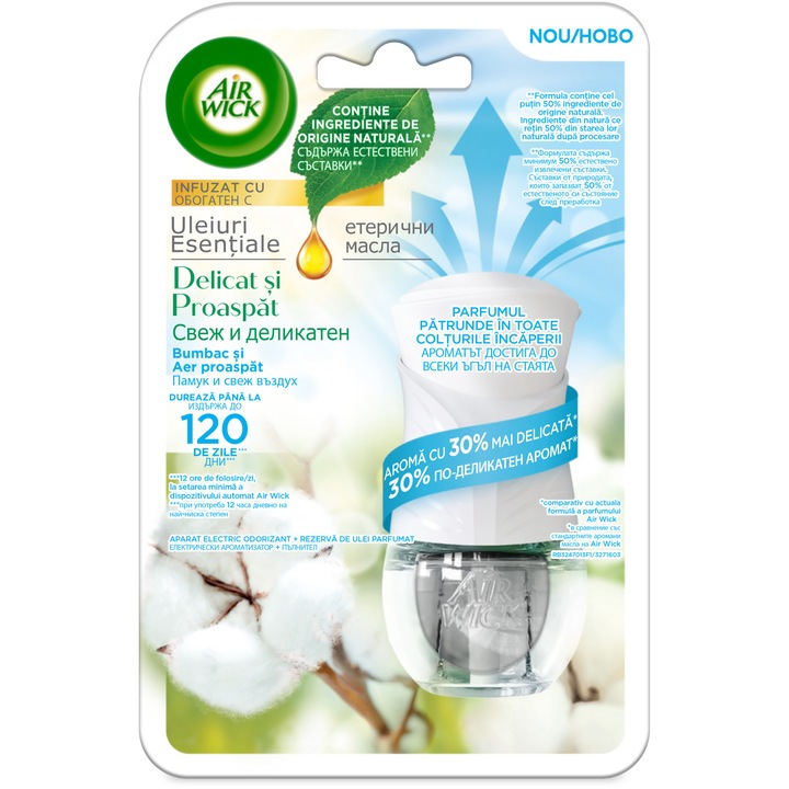 Електрически ароматизатор Air Wick Light & Fresh, Памук и чист въздух, 19 мл