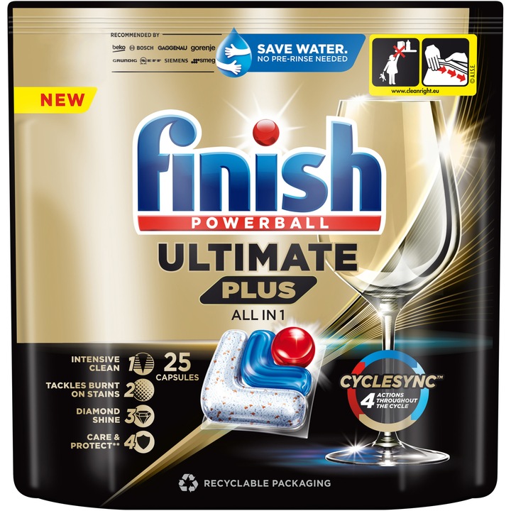 Капсули за съдомиялна Finish Ultimate Plus, 25 измивания