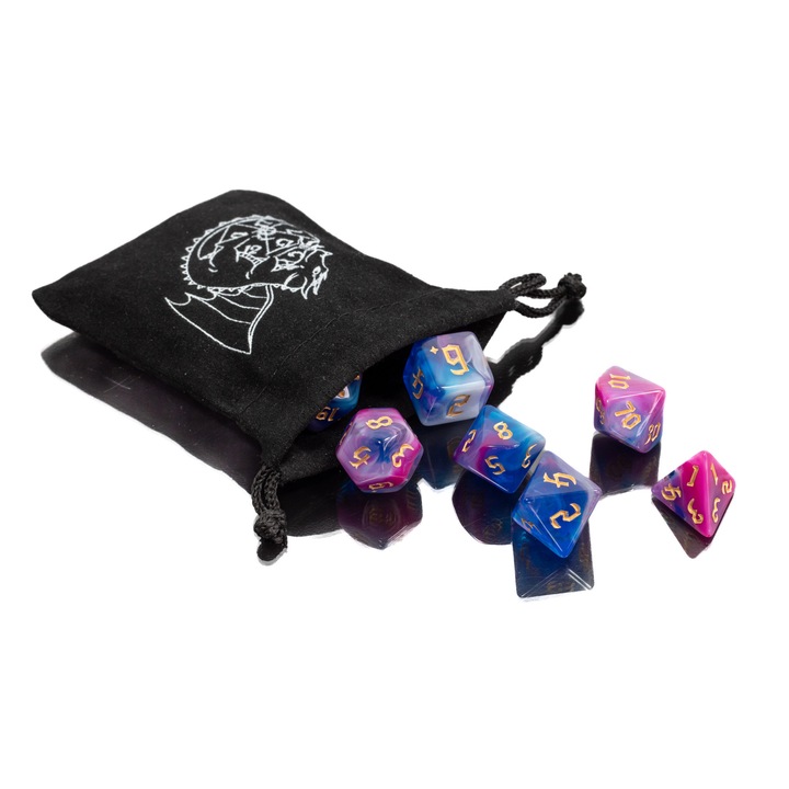 Set 7 zaruri de joc Archmage, Acrilic, Mov/Albastru