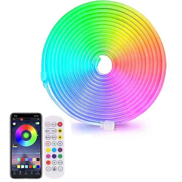 Kit Banda Led Neon RGBIC Inteligenta, WI-FI, Exterior/Interior, Rezistenta la Apa, Control Din Telefon Prin Internet, Sincronizare Muzica, Telecomanda, 3M