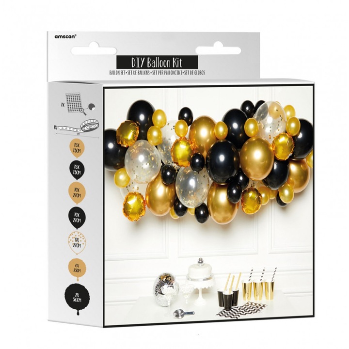 Комплект гирлянди от балони от черно злато от 66 части
