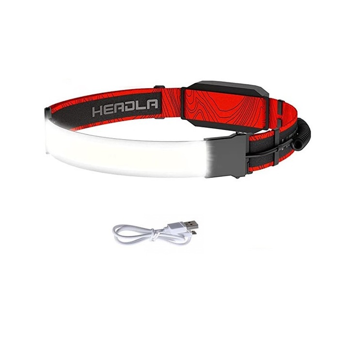 Челно фенерче с LED лента, регулируемо, USB кабел, презареждаемо, черно/червено