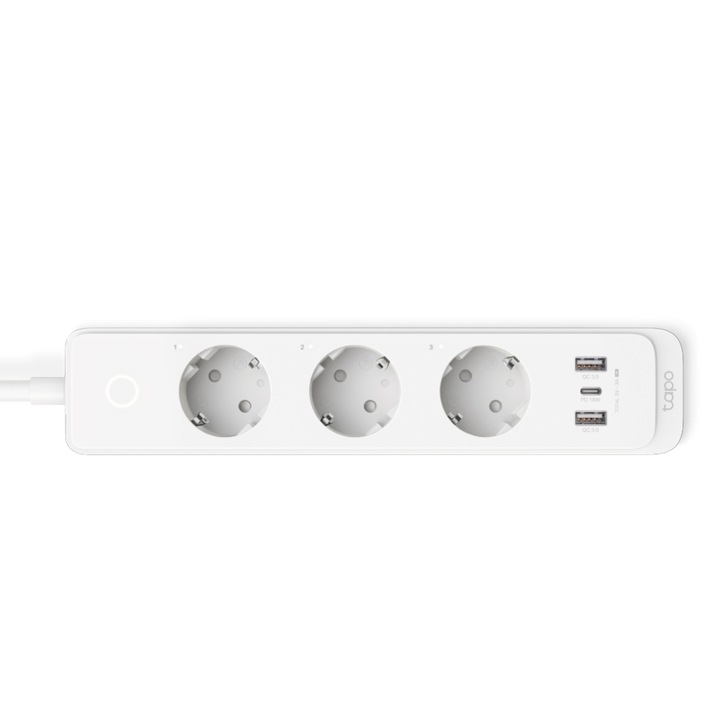 Удължител TP-Link Tapo P300, Smart, Wi-Fi, 3 x Schuko контакти с независимо управление, 2 x USB, 1 x USB-C, Кабел 1.5 м