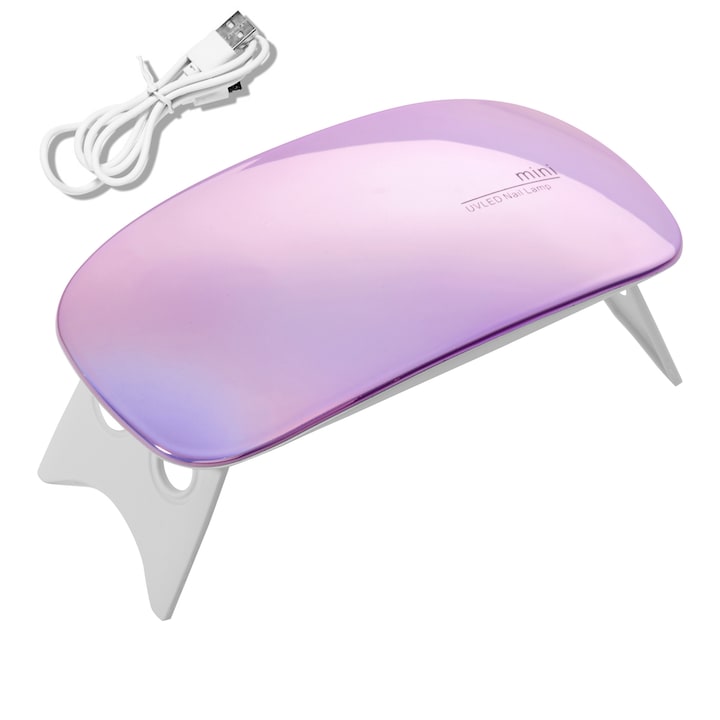 Lampa profesionala POMAMZ UV LED Mini lampa de uscare a unghiilor 6 W, portabil, pentru manichiura, acasa, galvanizat roz violet