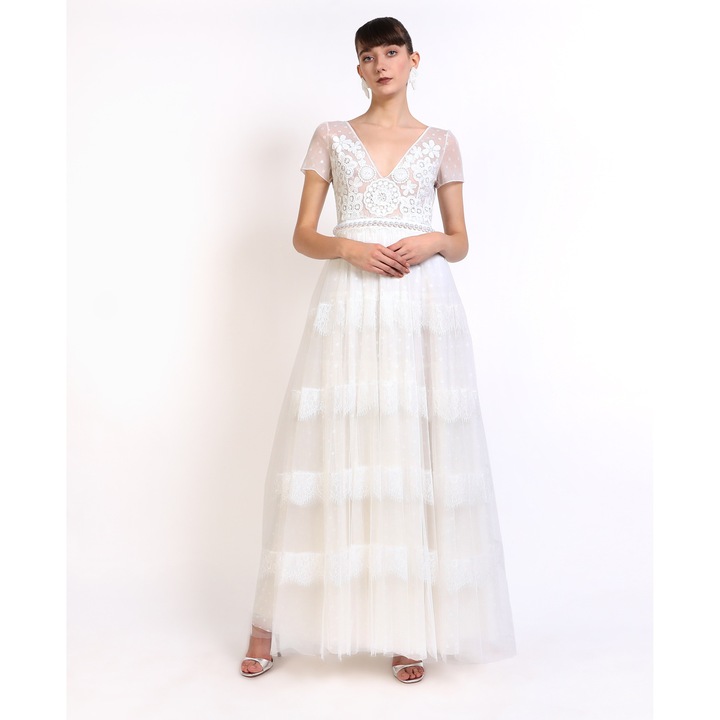 Rochie de mireasa alba din tul si dantela Eva - 44