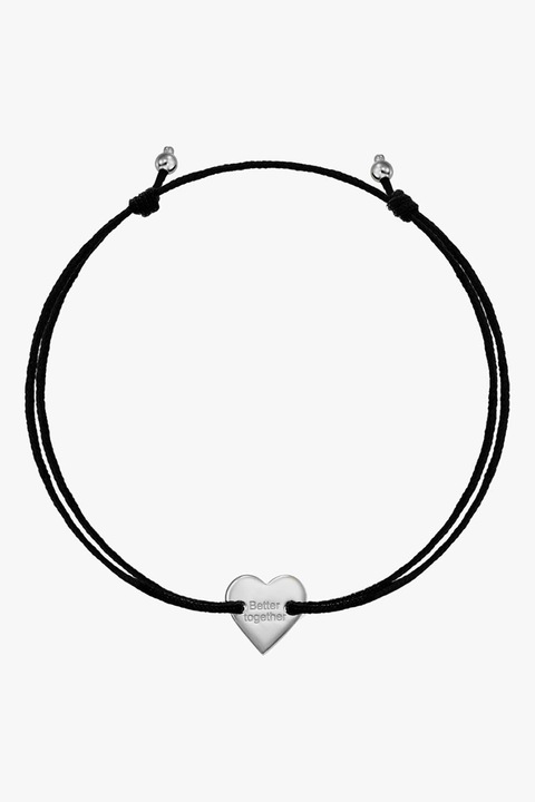 INDIRA, Bratara-snur cu talisman de argint, Negru, Argintiu