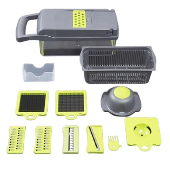 Razatoare, 14 piese, lame inox si maner protectie, gri/verde, 35 x 11 x 14 cm, Anais Tailor