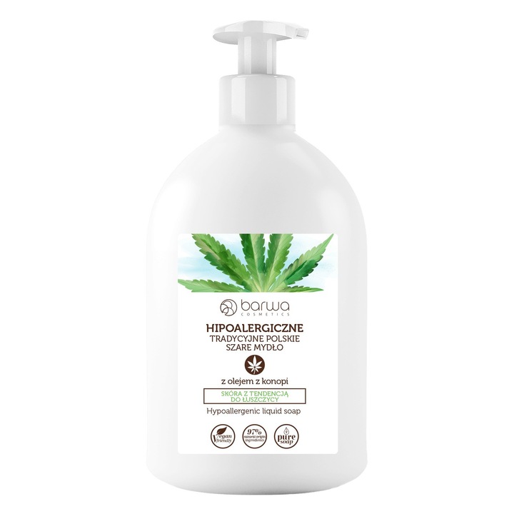 Течен сапун с конопено масло, Barwa, 500 мл, Бял