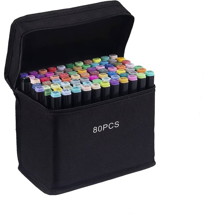 Комплект от 80 маркера, TopGearWorld, С алкохол, Двукраен, Многоцветен