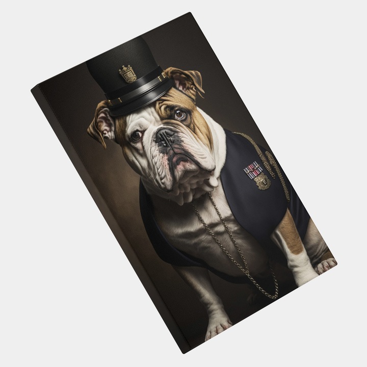 Vászonfestés, Kutyapapa, Gentleman Dog, Bulldog,, Kreatív, High End, Digitális művészet és festészet, Mesterséges intelligenciával generált koncepció, AI, AI, 25x40 cm, Többszínű