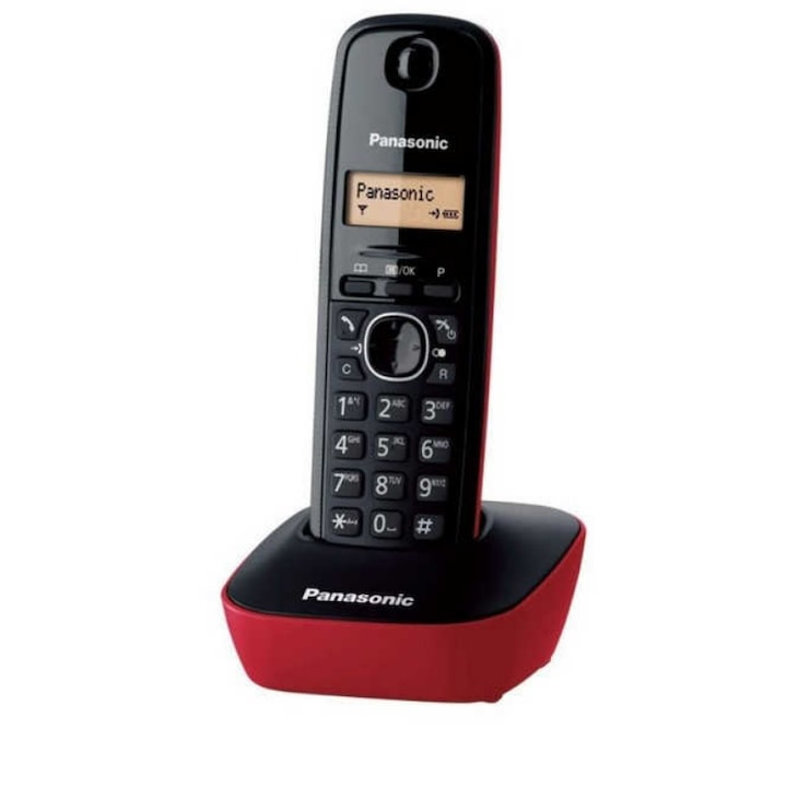 Telefon digital fara fir Panasonic, LCD, Negru/Rosu