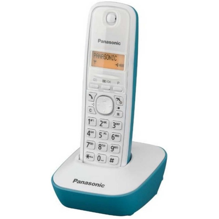 Telefon digital fara fir Panasonic, LCD, Alb/Turcoaz