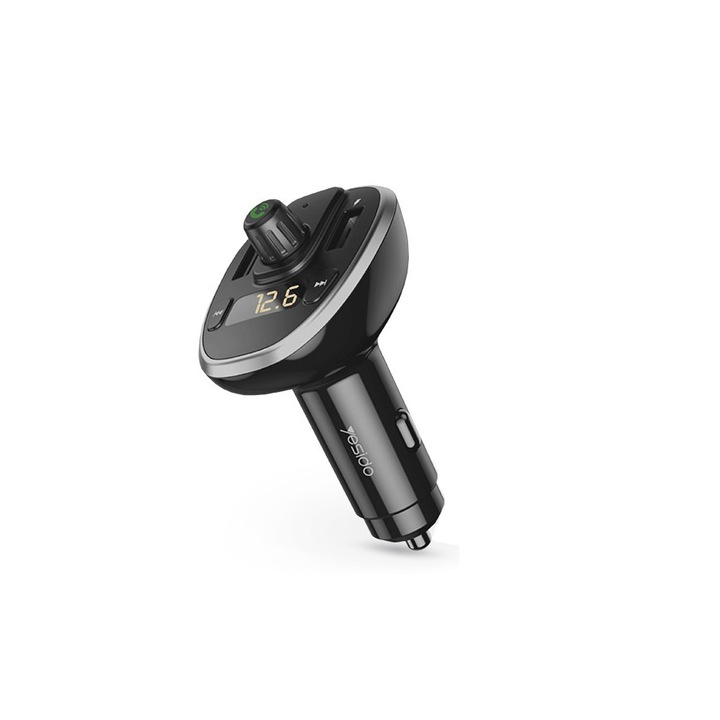 YESIDO Bluetooth FM-transmitter/szivargyújtó töltő - 2xUSB + QC3.0 + PD + MP3 + Flash/TF/microSD kártyaolvasó - YESIDO Y39 - fek